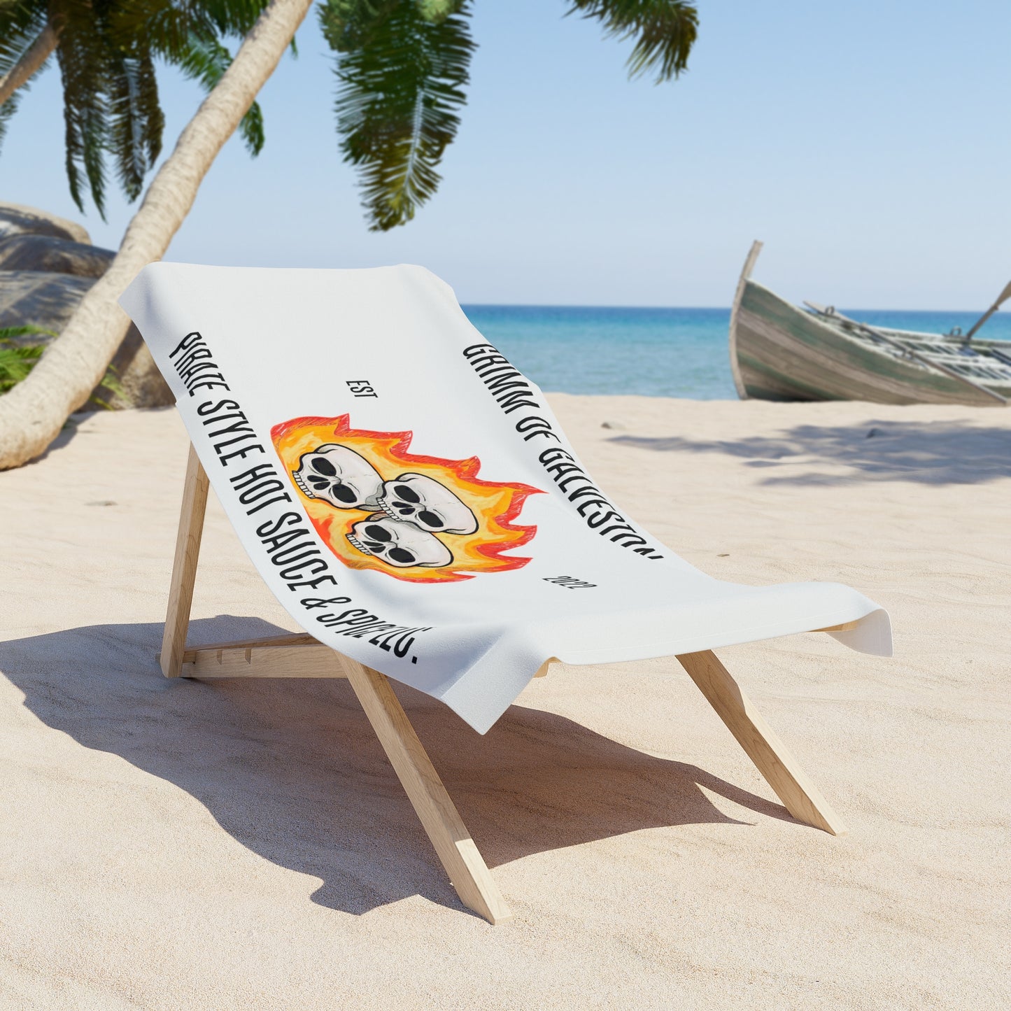 Beach Towel — Grimm of Galveston Hot Sauce Logo (Pirate Style, Est. 2022)