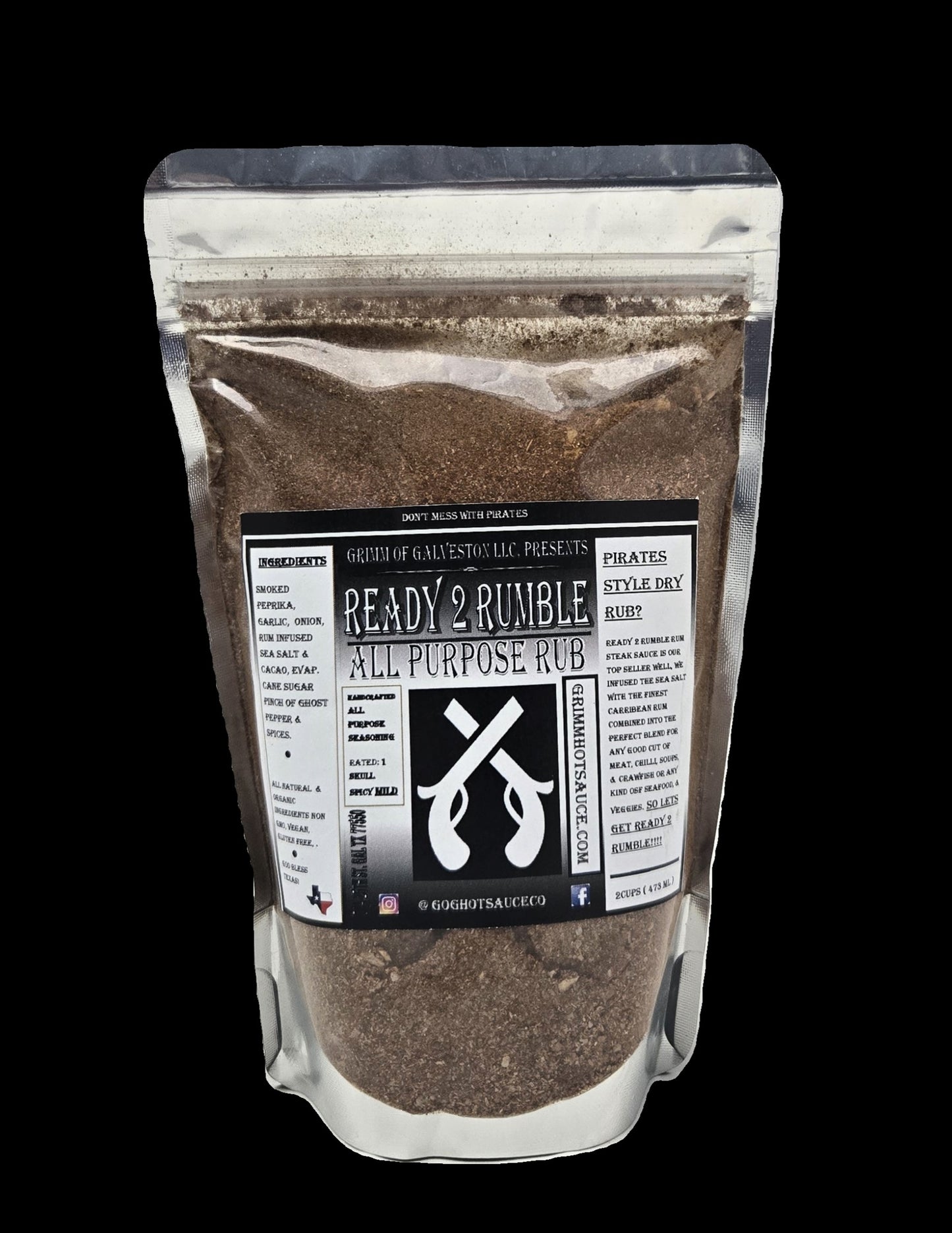 GRIMM'S READY 2 RUMBLE ALL PURPOSE RUB - LARGE, 2 CUP RESEAL POUCH.