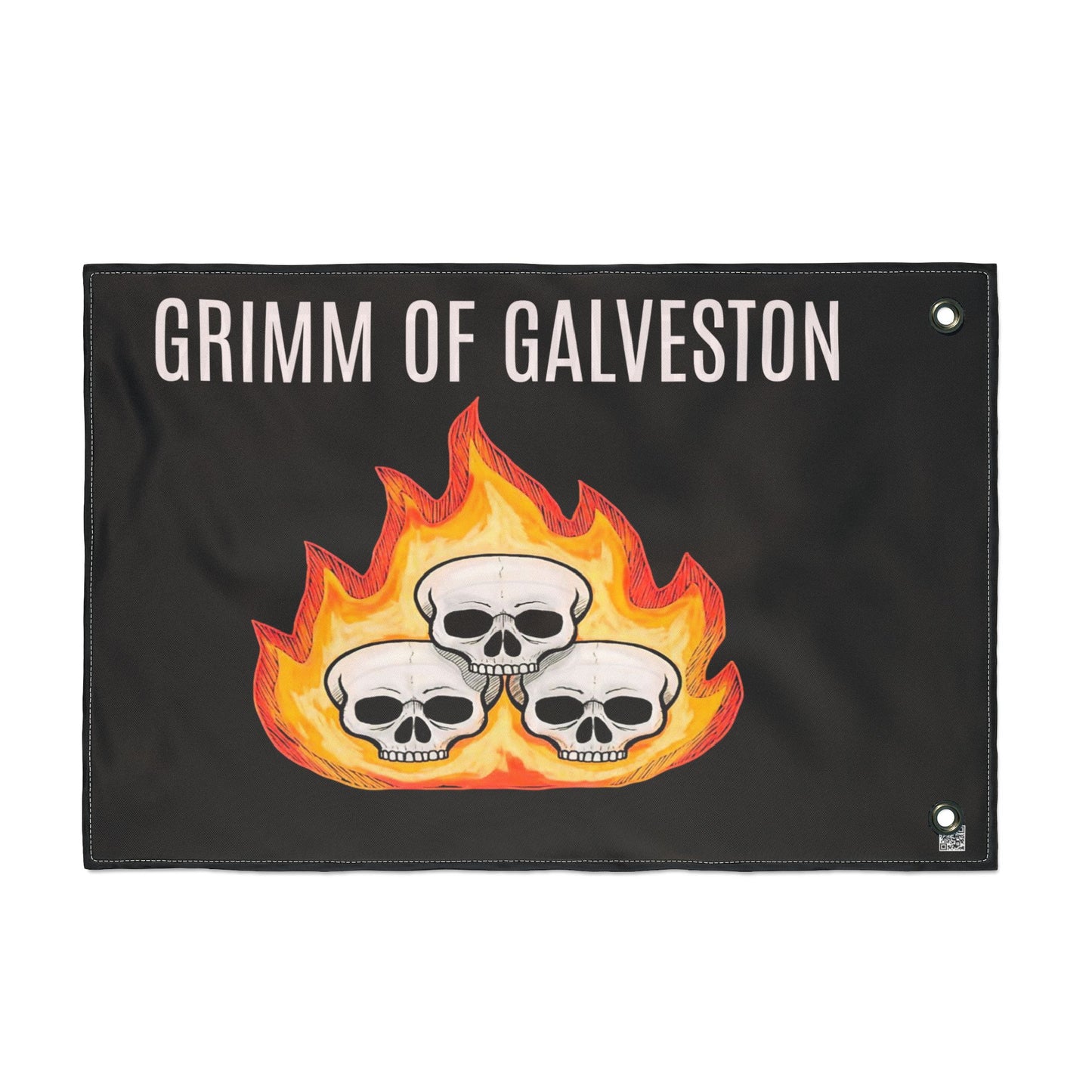 Double-Sided Flag — Grimm of Galveston Skull Flame Band Flag
