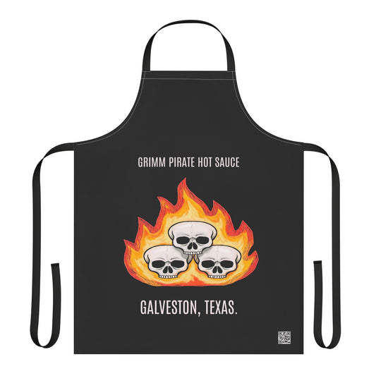 Hot Sauce Apron – "Grimm Pirate Hot Sauce, Galveston Texas" Flame & Skulls Grill Apron