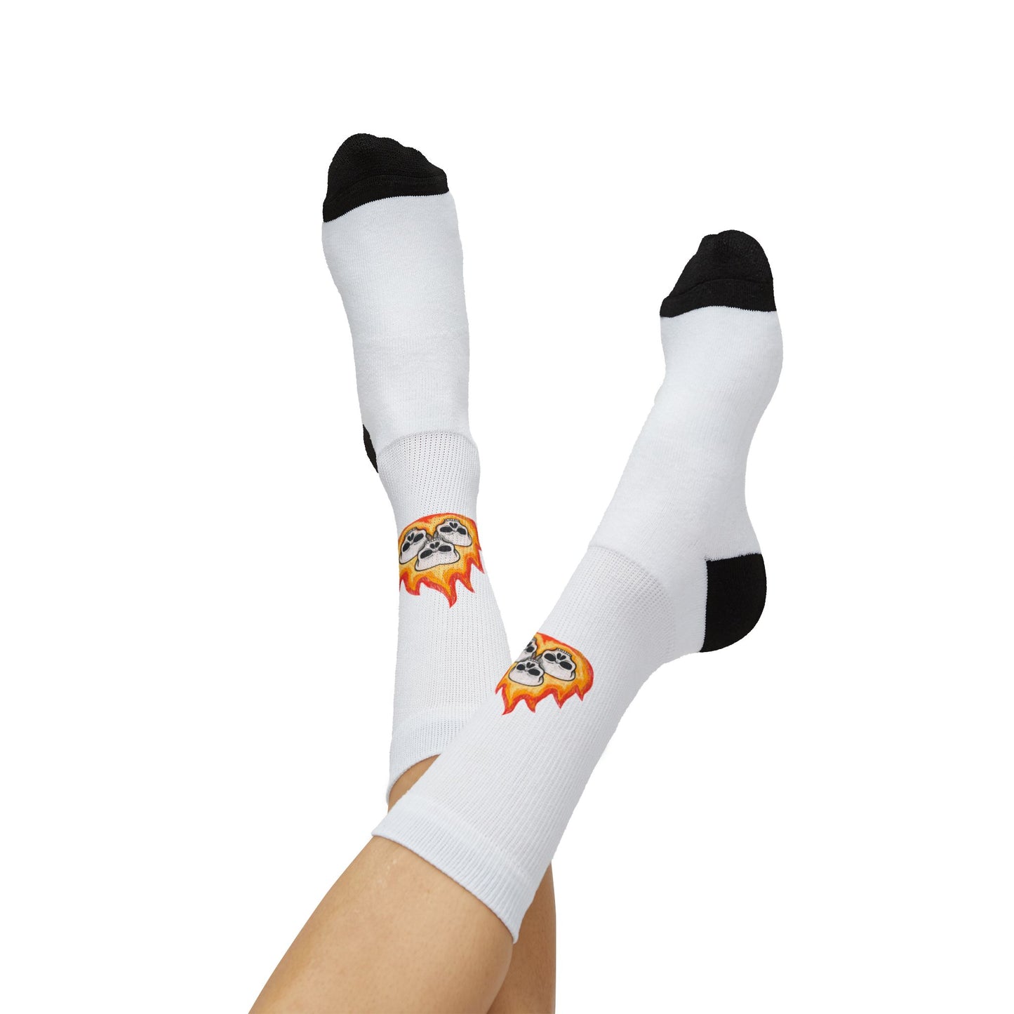Flaming Skull Sublimation Socks – Novelty Crew Socks with Fire Emoji Skull Design