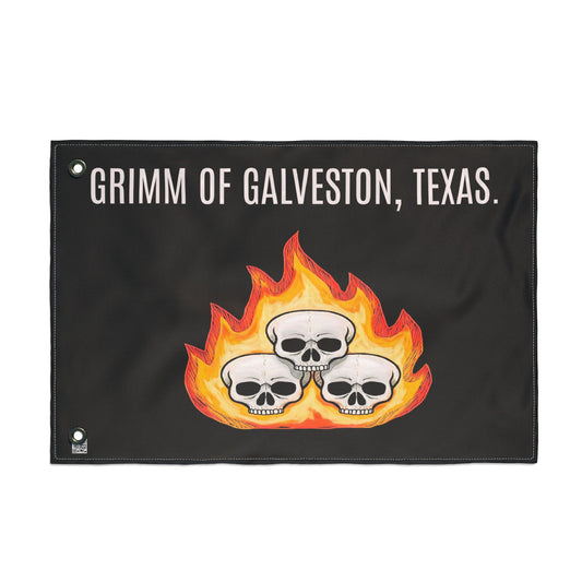 Double-Sided Flag — Grimm of Galveston Skull Flame Band Flag