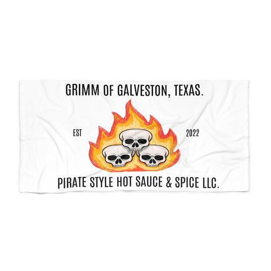Beach Towel — Grimm of Galveston Hot Sauce Logo (Pirate Style, Est. 2022)