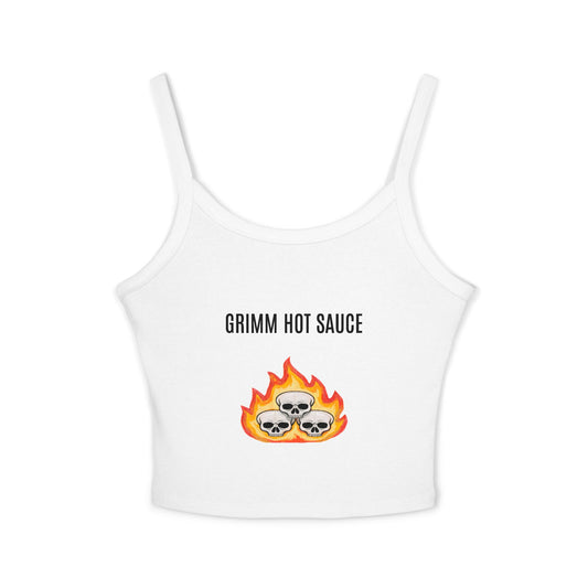 Grimm Hot Sauce Crop Tank — Women's Spaghetti Strap Graphic Tank Top